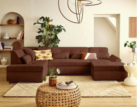 Canapé panoramique d'angle gauche 7 places en velours côtelé Vermont S