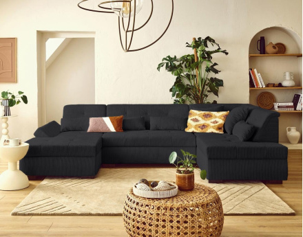 Canapé panoramique d'angle droit 7 places en velours côtelé Vermont S