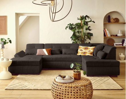 Canapé panoramique d'angle droit 7 places en velours côtelé Vermont S