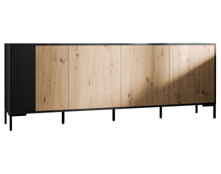 Buffet bas bois et noir 4 portes 200 cm Cambridge
