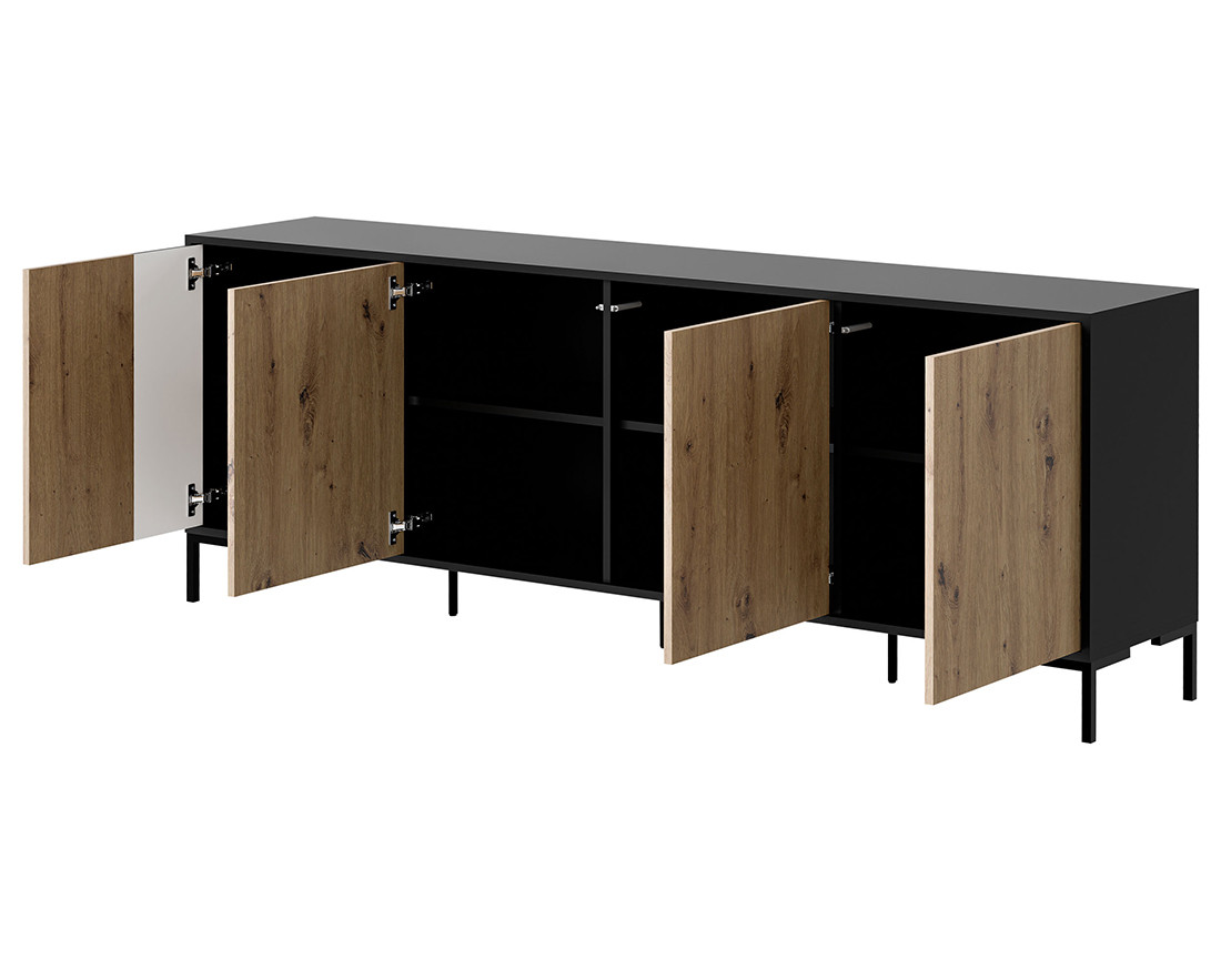 Buffet bas bois et noir 4 portes 200 cm Cambridge