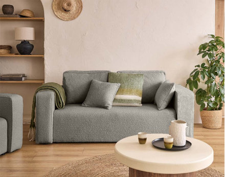 Canapé droit 2 places en tissu bouclette Topaze