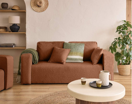 Canapé droit 2 places en tissu bouclette Topaze