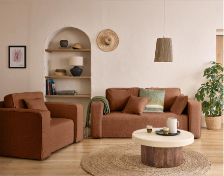 Canapé droit 2 places en tissu bouclette Topaze