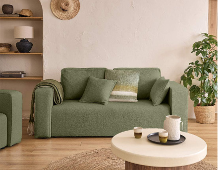 Canapé droit 2 places en tissu bouclette Topaze