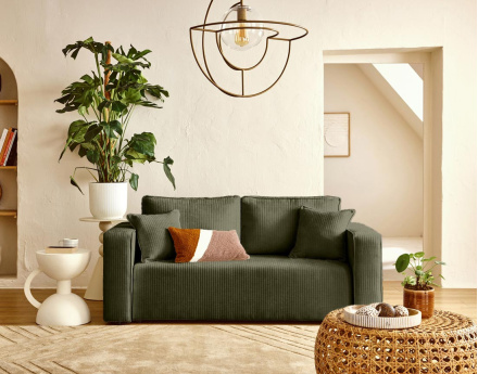 Canapé droit 2 places en velours côtelé plat Topaze