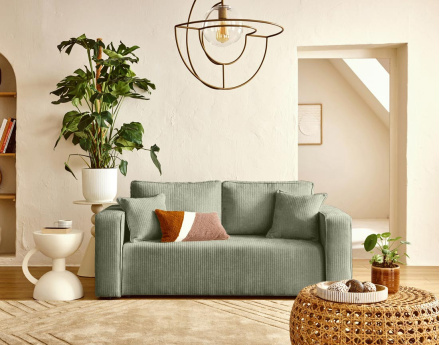 Canapé droit 2 places en velours côtelé plat Topaze