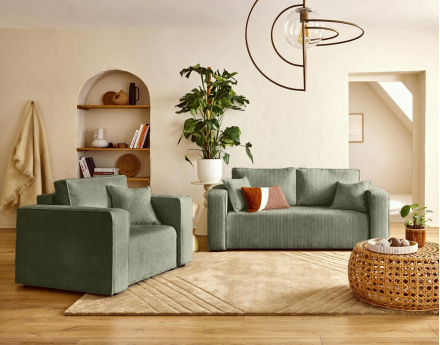 Canapé droit 2 places en velours côtelé plat Topaze