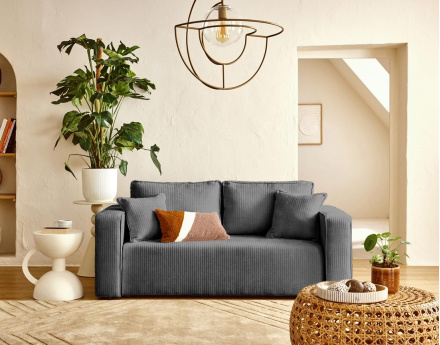 Canapé droit 2 places en velours côtelé plat Topaze