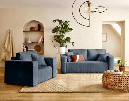 Canapé droit 2 places en velours côtelé plat Topaze