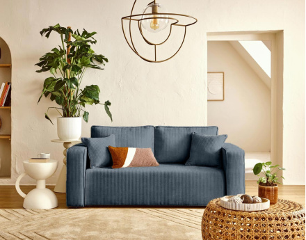 Canapé droit 2 places en velours côtelé plat Topaze