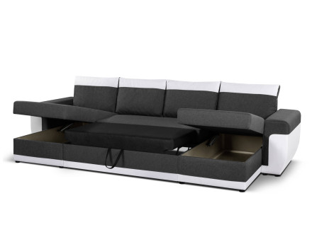 Milan - Canapé d'angle panoramique - convertible - 7 places - 2 coffres de rangement