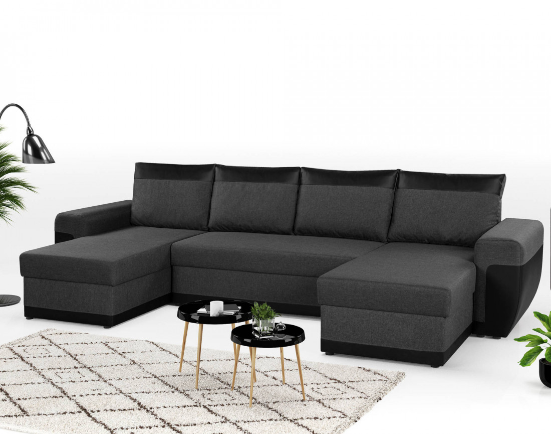 Milan - Canapé d'angle panoramique - convertible - 7 places - 2 coffres de rangement