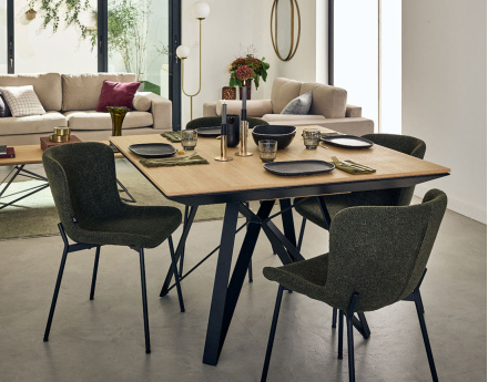 Table à manger carrée extensible bois et métal 120 à 212 cm Belize