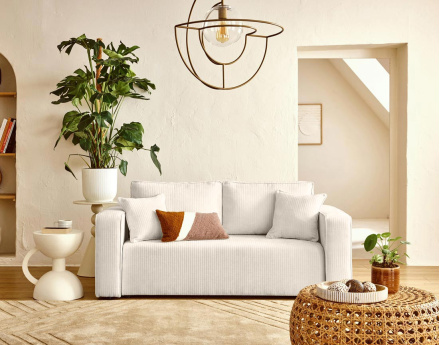 Canapé droit 2 places en velours côtelé plat Topaze