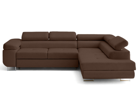 Canapé d'angle droit 5 places convertible avec coffre et têtières en simili Zaria