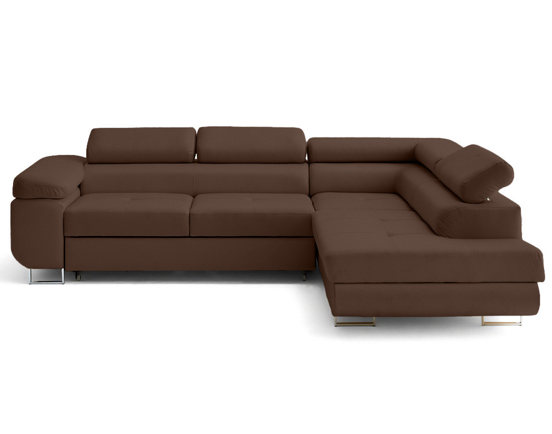 Canapé d'angle droit 5 places convertible avec coffre et têtières en simili Zaria