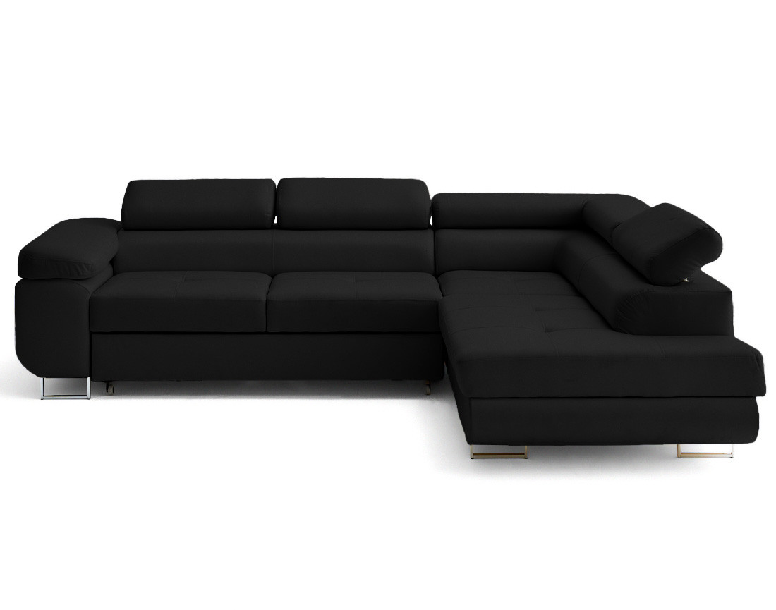 Canapé d'angle droit 5 places convertible avec coffre et têtières en simili Zaria