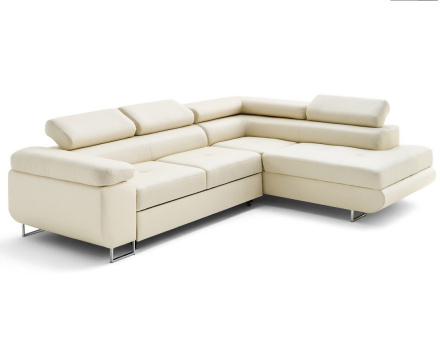 Canapé d'angle droit 5 places convertible avec coffre et têtières en simili Zaria