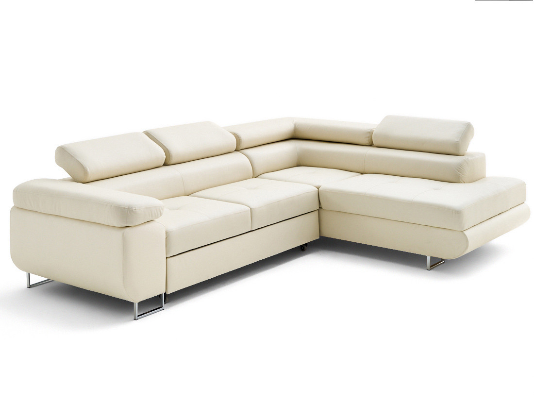 Canapé d'angle droit 5 places convertible avec coffre et têtières en simili Zaria