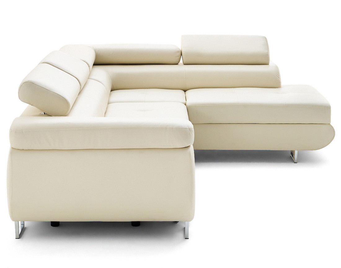 Canapé d'angle droit 5 places convertible avec coffre et têtières en simili Zaria