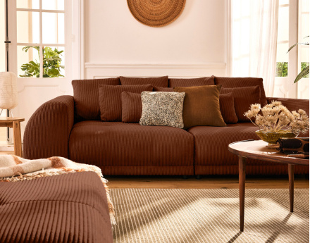 Canapé droit 4 places en velours côtelé Amadora