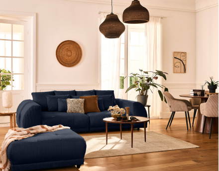 Canapé droit 4 places en velours côtelé Amadora