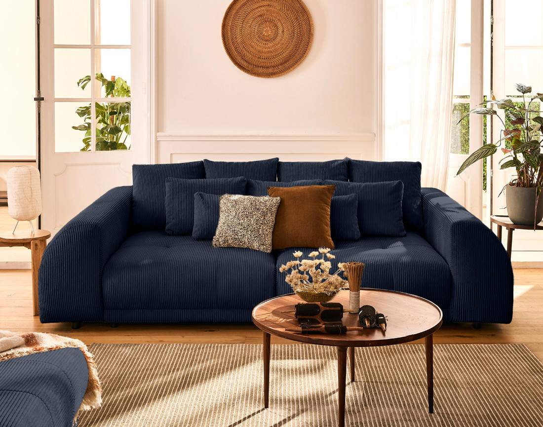 Canapé droit 4 places en velours côtelé Amadora