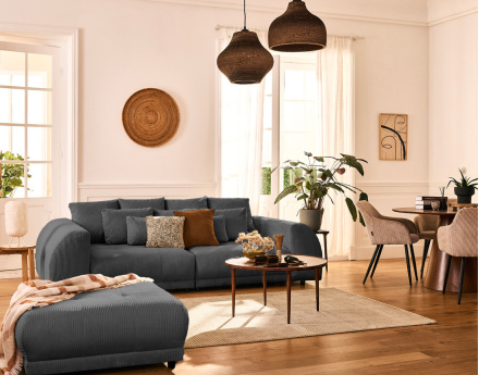 Canapé droit 4 places en velours côtelé Amadora