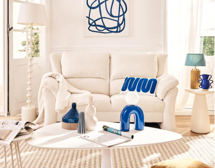 Canapé droit 2 places en tissu velours relief Bastille