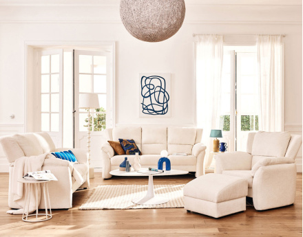 Canapé droit 2 places en tissu velours relief Bastille