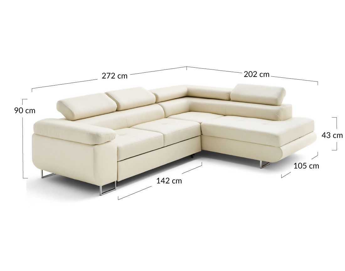 Canapé d'angle droit 5 places convertible avec coffre et têtières en simili Zaria