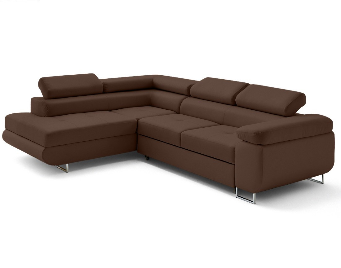 Canapé d'angle gauche 5 places convertible avec coffre et têtières en simili Zaria