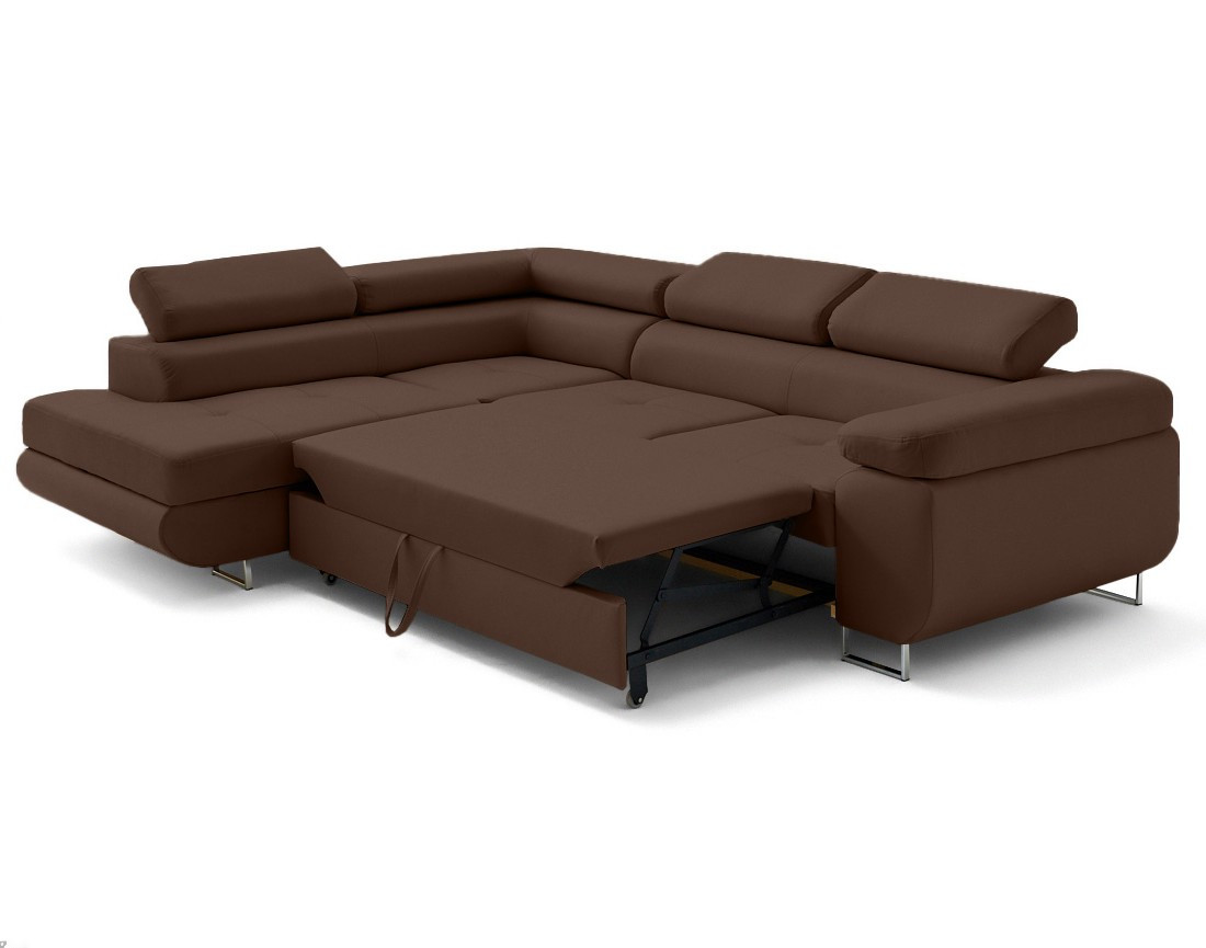 Canapé d'angle gauche 5 places convertible avec coffre et têtières en simili Zaria
