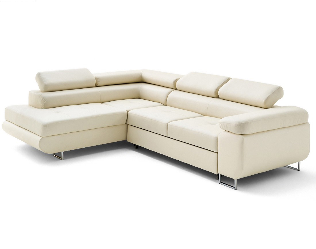 Canapé d'angle gauche 5 places convertible avec coffre et têtières en simili Zaria