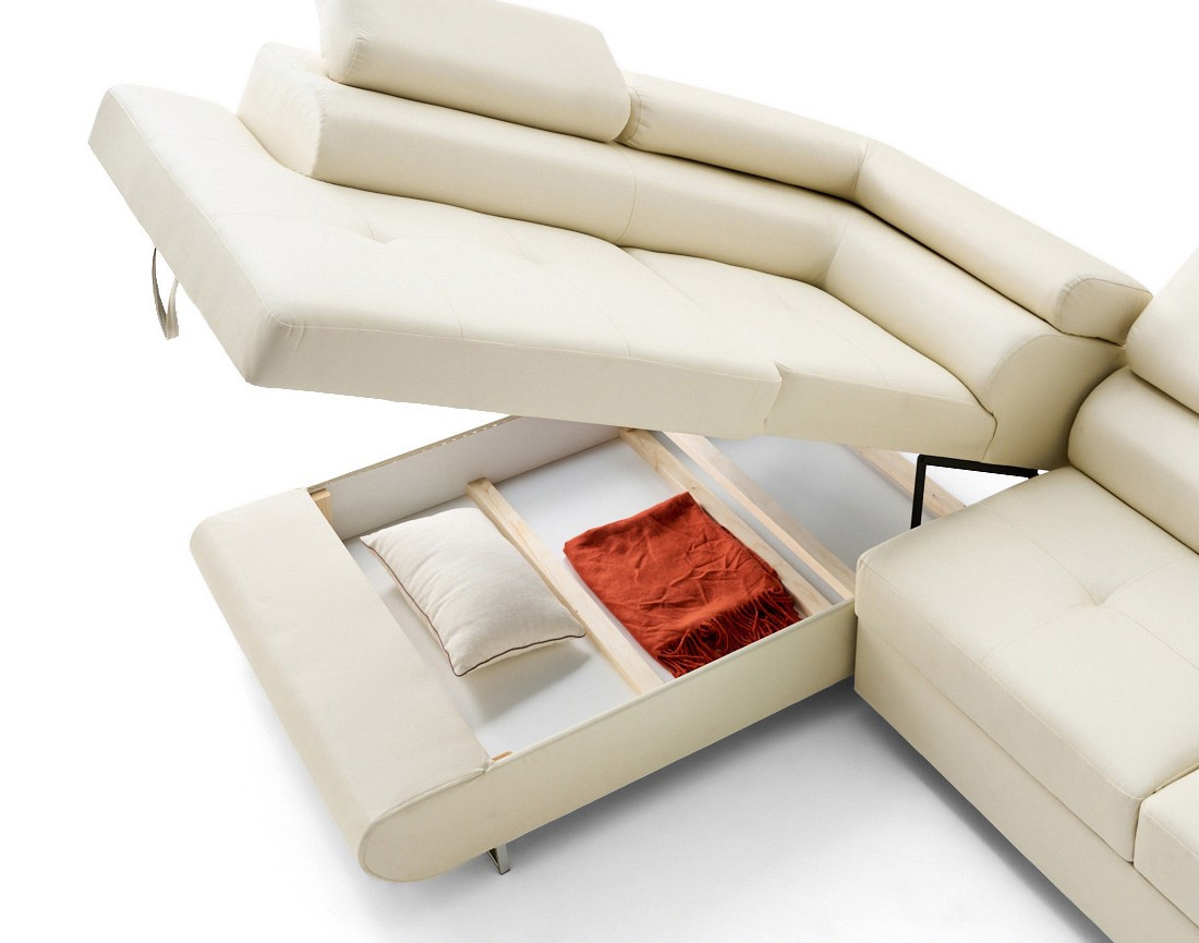 Canapé d'angle gauche 5 places convertible avec coffre et têtières en simili Zaria