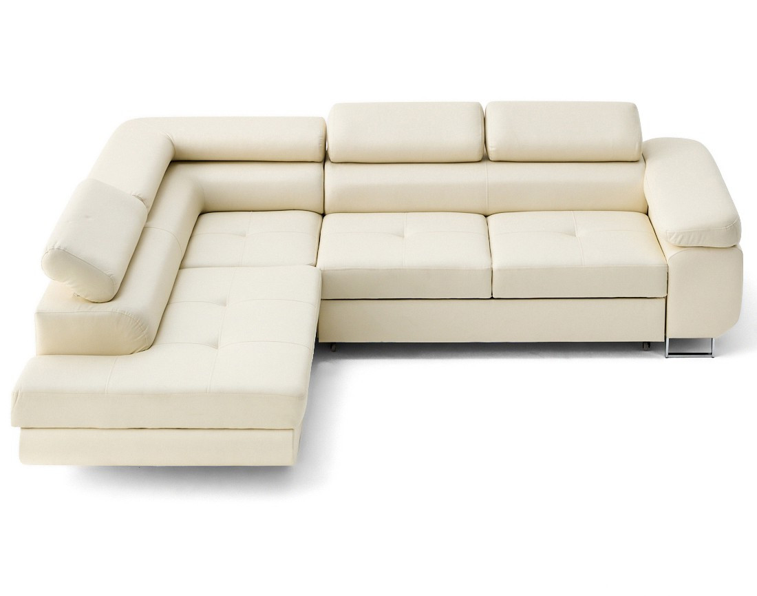 Canapé d'angle gauche 5 places convertible avec coffre et têtières en simili Zaria