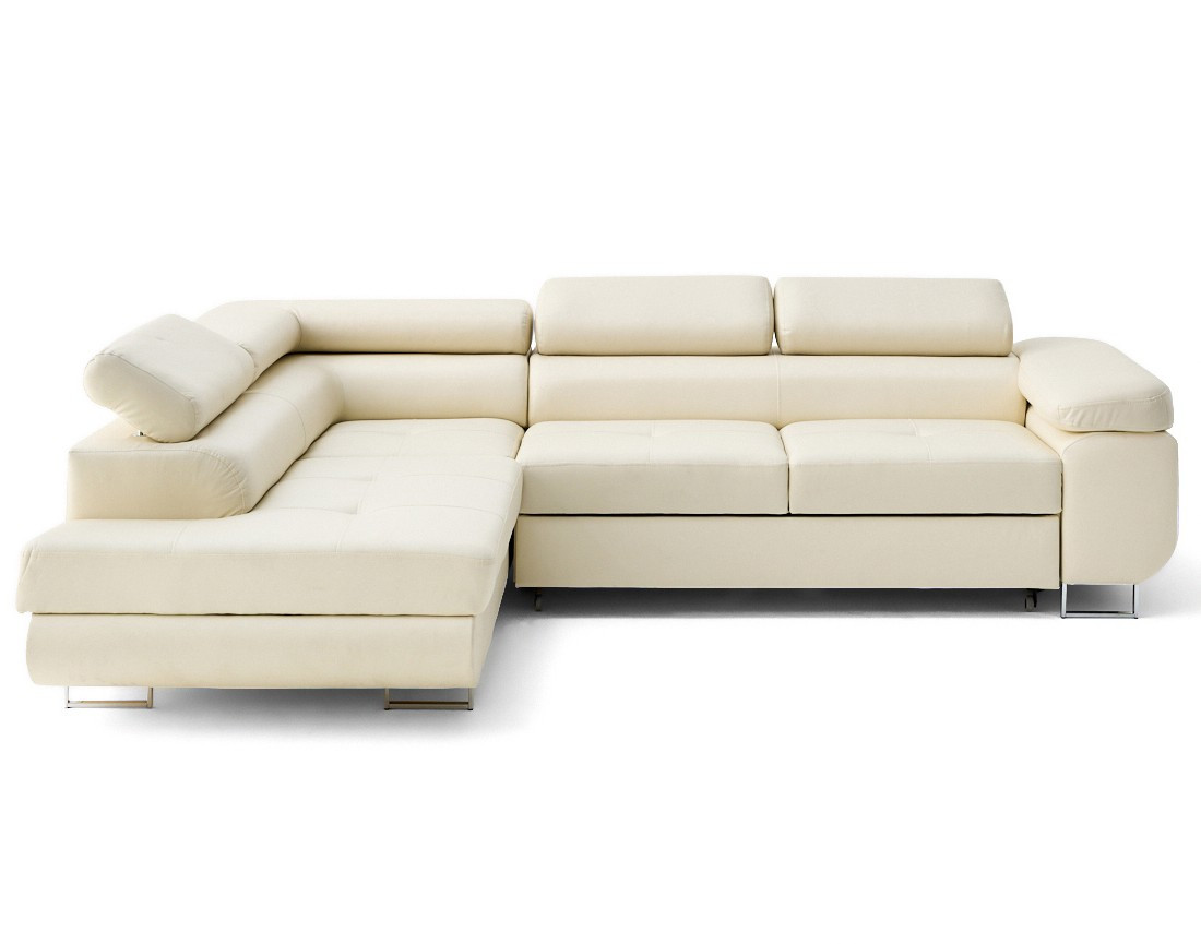 Canapé d'angle gauche 5 places convertible avec coffre et têtières en simili Zaria