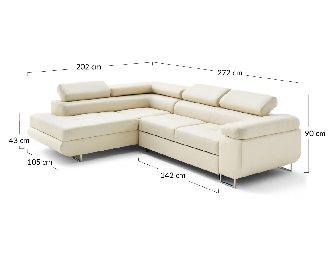 Canapé d'angle gauche 5 places convertible avec coffre et têtières en simili Zaria