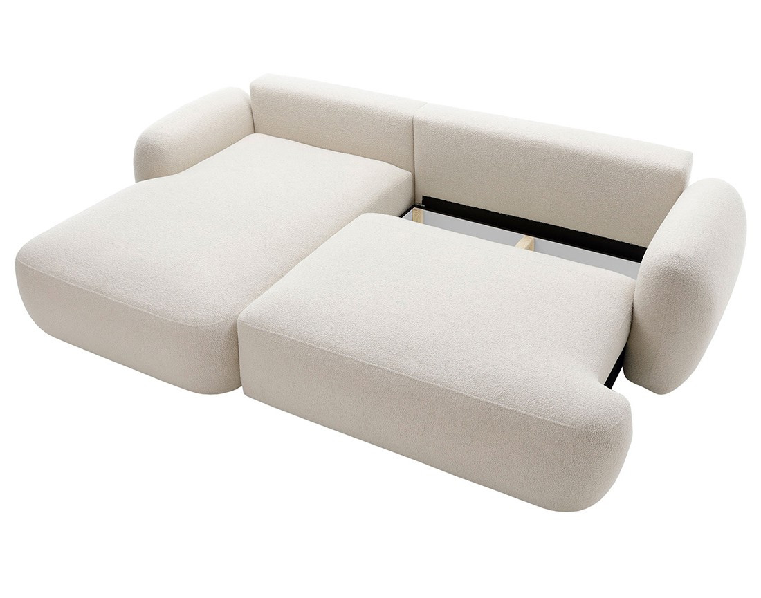 Canapé d'angle gauche convertible avec coffre en tissu bouclette Berenice