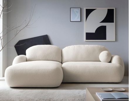 Canapé d'angle gauche convertible avec coffre en tissu bouclette Berenice