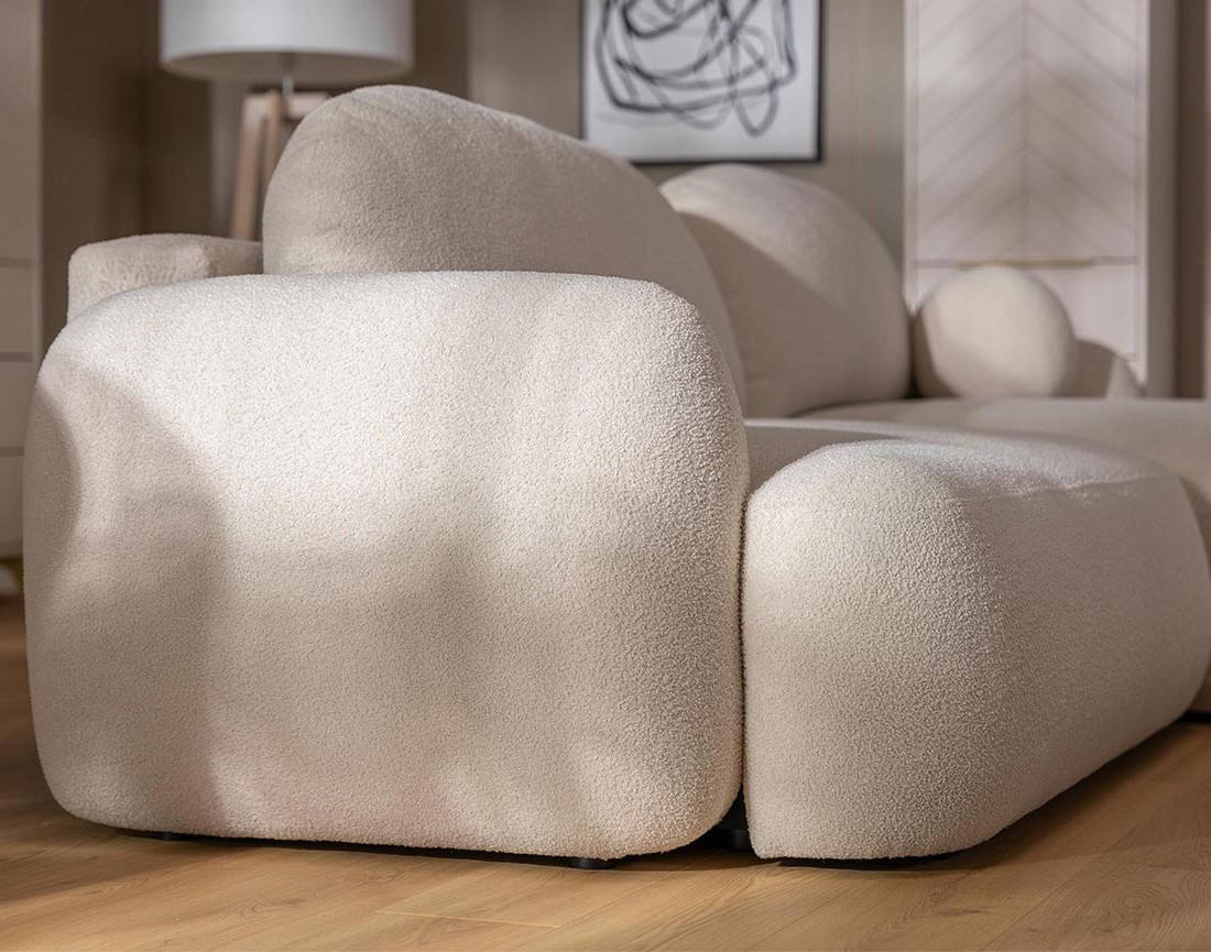 Canapé d'angle gauche convertible avec coffre en tissu bouclette Berenice