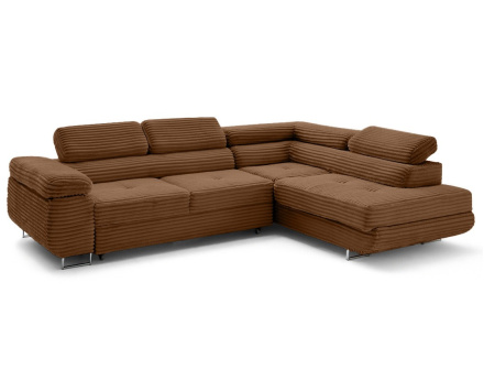 Canapé d'angle droit 5 places convertible avec coffre et têtières en velours côtelé grosses côtes Zaria
