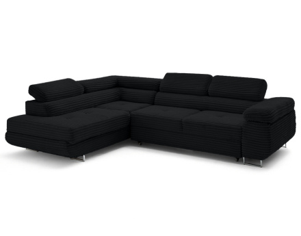 Canapé d'angle gauche 5 places convertible avec coffre et têtières en velours côtelé grosses côtes Zaria
