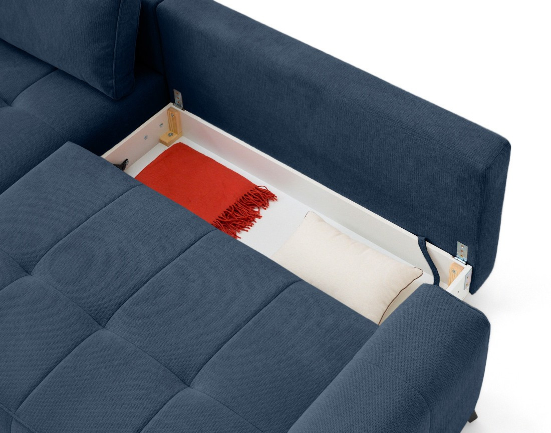 Canapé d'angle gauche 4 places convertible avec coffre en tissu texturé Rimini