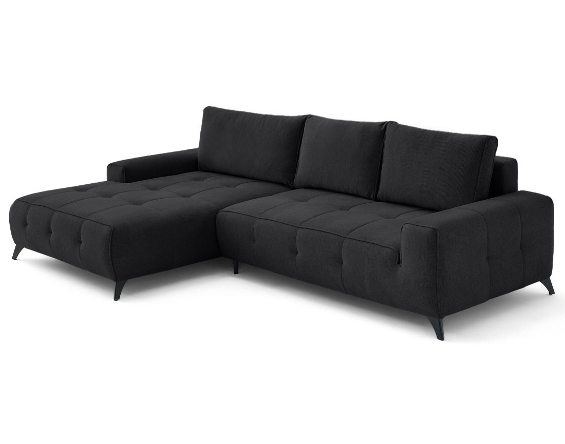 Canapé d'angle gauche 4 places convertible avec coffre en tissu texturé Rimini