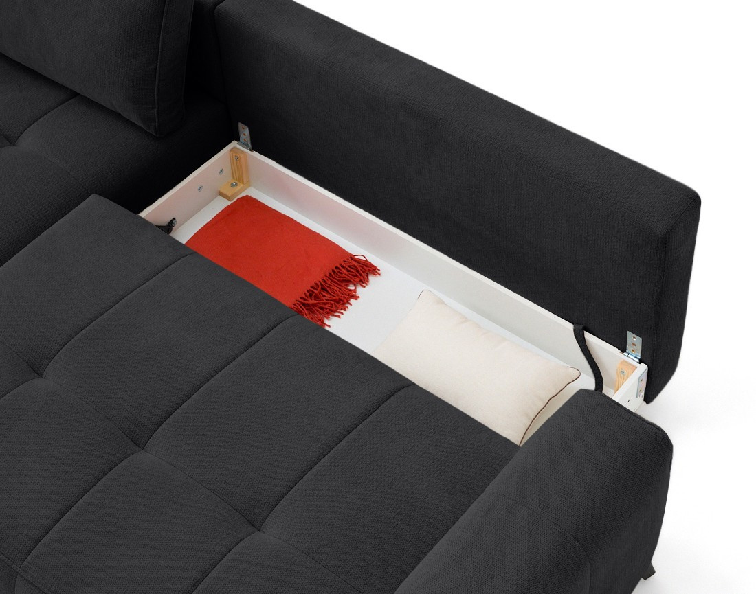 Canapé d'angle gauche 4 places convertible avec coffre en tissu texturé Rimini