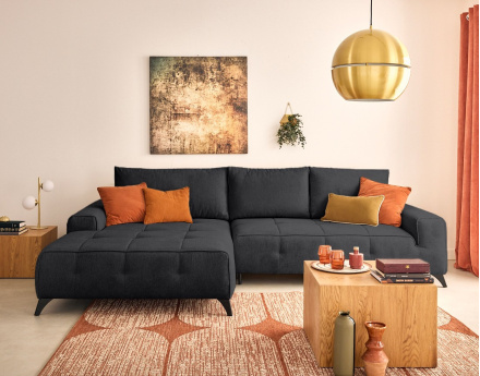 Canapé d'angle gauche 4 places convertible avec coffre en tissu texturé Rimini