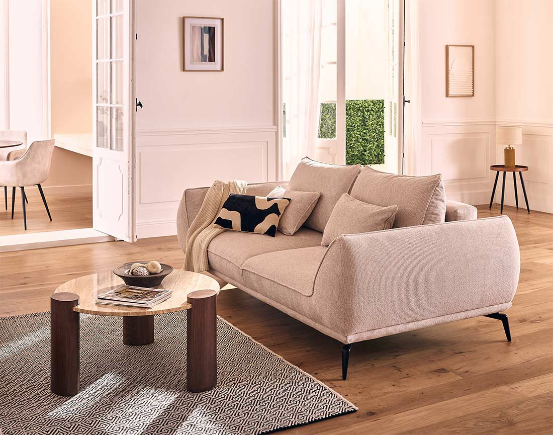 Canapé droit 2 places en tissu texturé Arica