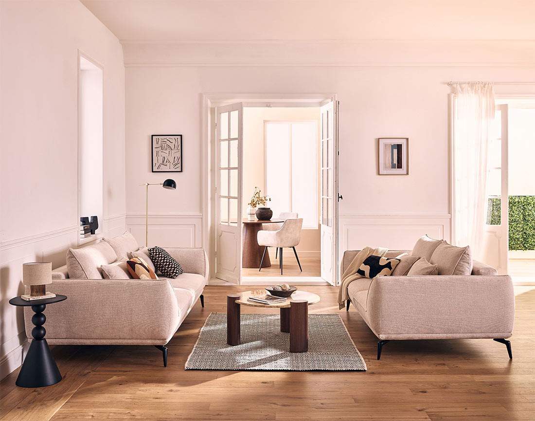 Canapé droit 2 places en tissu texturé Arica